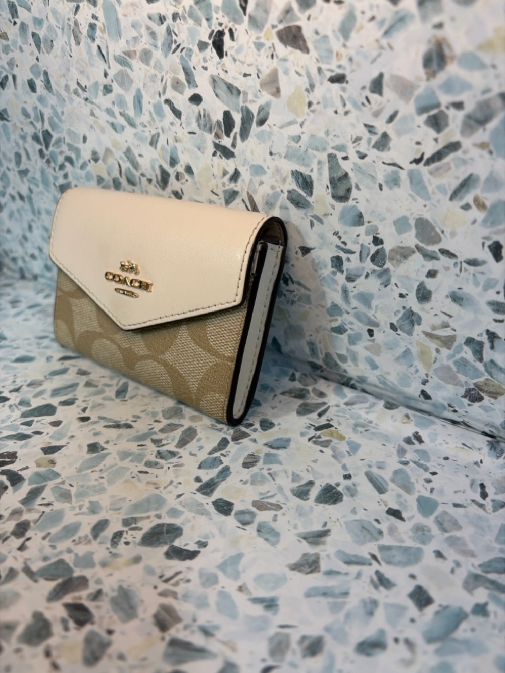 Coach Envelope Card Holder Wallet Signature Canvas Ivory Leather - Picture 6 of 7